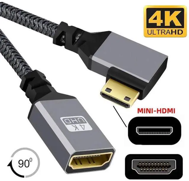 Alt view image 3 of 7 - 90 Degree Right Angled Mini HDMI Male to HDMI Female Extension Cable 4K@30Hz, Mini HDMI 1.4 Adapter Cord for Camera DV DC MP4 Laptop