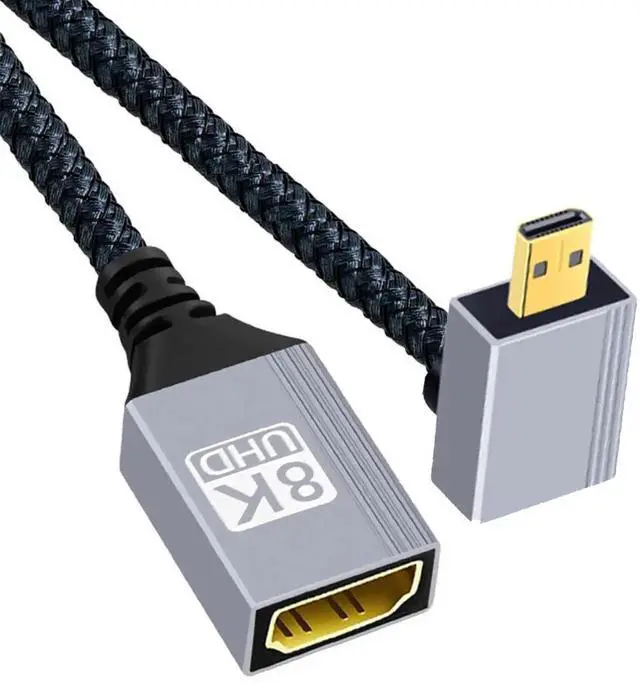 Main image of 90 Degree Down Angled Micro HDMI 2.1 Male to HDMI Female Extension Cable 17cm, 8K Type-D Micro HDMI Adapter Cord for Camera DV Laptop Monitor HDTV