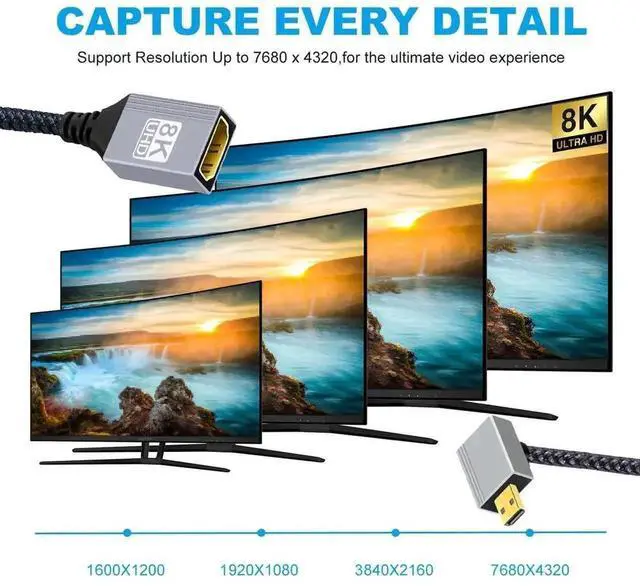 Alt view image 7 of 7 - 90 Degree Down Angled Micro HDMI 2.1 Male to HDMI Female Extension Cable 17cm, 8K Type-D Micro HDMI Adapter Cord for Camera DV Laptop Monitor HDTV