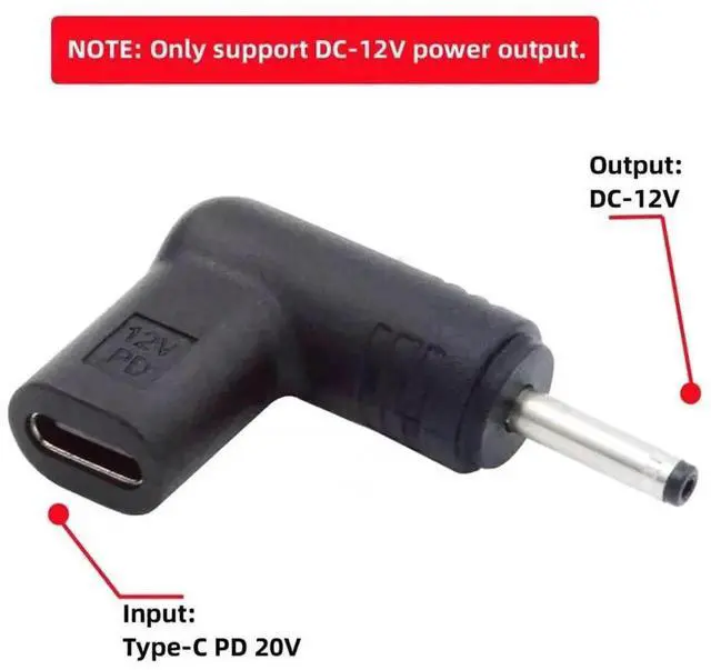 Alt view image 6 of 7 - 90 Degree Angled USB-C Female to DC 12V 3.0x1.1mm Plug PD Trigger Adapter, USB 3.1 Type-C PD Emulator Power Supply Connector