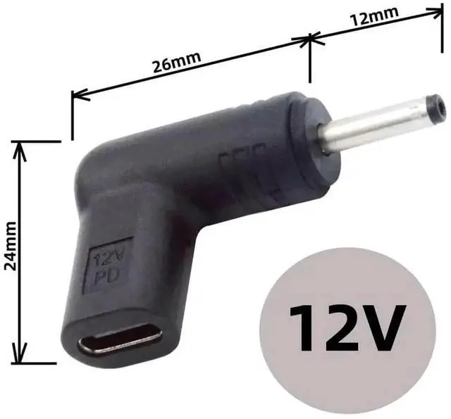 Alt view image 5 of 7 - 90 Degree Angled USB-C Female to DC 12V 3.0x1.1mm Plug PD Trigger Adapter, USB 3.1 Type-C PD Emulator Power Supply Connector