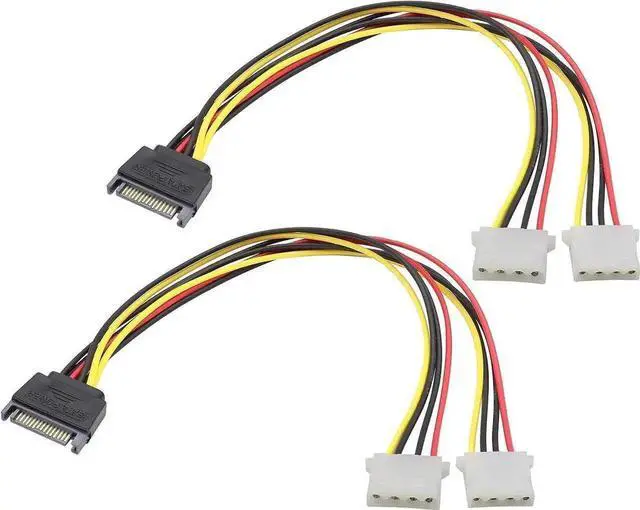Main image of SATA 15Pin Male to Dual 4Pin Molex Y-Splitter Power Cable 30cm 2Pack, SATA 15P to 4P IDE Hard Drive Power Cord for 12V/5V IDE HDD DVD Drive