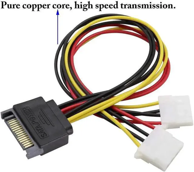 Alt view image 3 of 7 - SATA 15Pin Male to Dual 4Pin Molex Y-Splitter Power Cable 30cm 2Pack, SATA 15P to 4P IDE Hard Drive Power Cord for 12V/5V IDE HDD DVD Drive