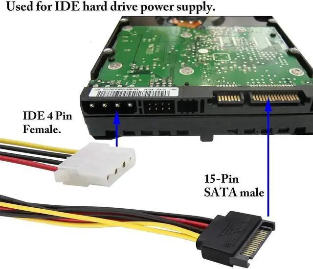 Alt view image 7 of 7 - SATA 15Pin Male to Dual 4Pin Molex Y-Splitter Power Cable 30cm 2Pack, SATA 15P to 4P IDE Hard Drive Power Cord for 12V/5V IDE HDD DVD Drive