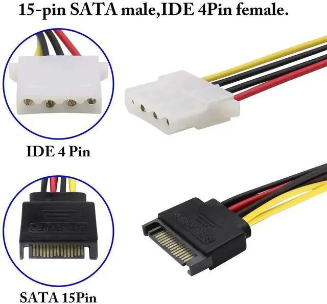 Alt view image 6 of 7 - SATA 15Pin Male to Dual 4Pin Molex Y-Splitter Power Cable 30cm 2Pack, SATA 15P to 4P IDE Hard Drive Power Cord for 12V/5V IDE HDD DVD Drive
