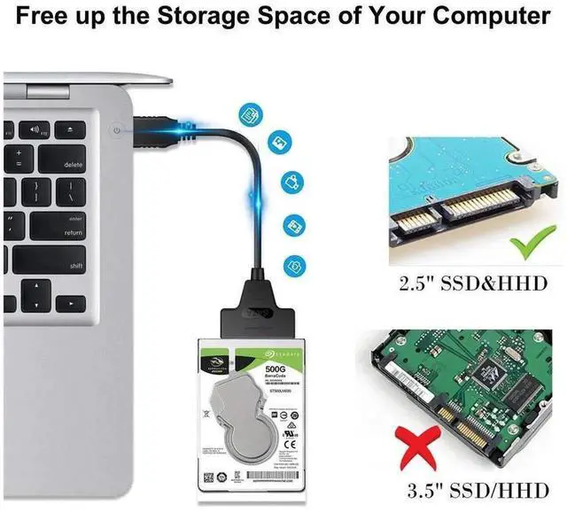 Alt view image 7 of 7 - SATA to USB 3.0 & USB-C Adapter Cable for 2.5 Inch HDD SSD, External Hard Drive Converter Support UASP Protocol, High Speed Hard Disk Data Transfer Cable, Black, eokCXOY
