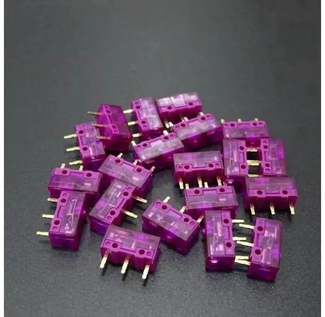 Alt view image 3 of 6 - 2Pcs Purple Dot Micro Switch, 3 Pin 0.7N Actuation Force Micro Button Switches, Replacement Microswitches for Gaming Mouse, Mouse Repair Parts