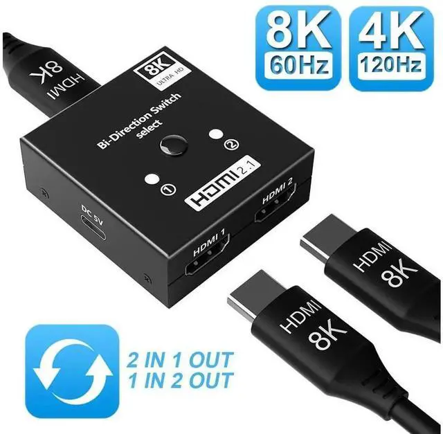 Main image of Bi-Directional HDMI Switch 4K@120Hz, Manual HDMI Splitter 2 in 1 Out /1 in 2 Out HDMI Hub, Support HDCP 2.3, HDR, 3D, Video Switcher for PS5, PS4, Xbox, Blu-Ray Player, Fire Stick, HDTV, Monitor, eokC