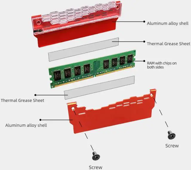 Alt view image 7 of 7 - Weastlinks RA-2 RAM Memory Heat Sink Cooler, 5V 3Pin ARGB Metal Memory Cooling Radiator, Addressable RGB RAM Cooler for Desktop PC Memory Module, Computer Cooling Accessories