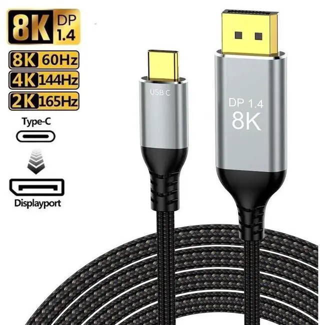 Main image of 8K USB C to DisplayPort 1.4 Braided Cable 3.3Ft, Thunderbolt 4/3 to DP Cable, 8K@60Hz 4K@165Hz 32.4Gbps, Compatible with MacBook Pro/Air, iPad, XPS