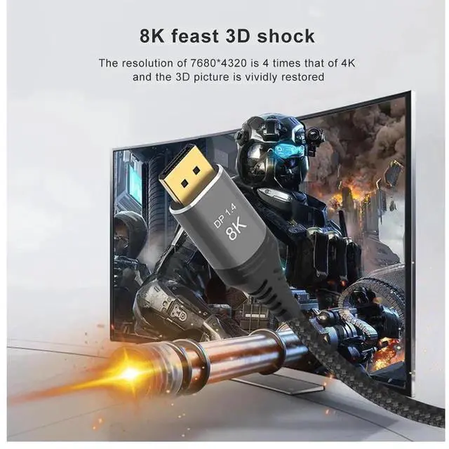 Alt view image 3 of 7 - 8K USB C to DisplayPort 1.4 Braided Cable 3.3Ft, Thunderbolt 4/3 to DP Cable, 8K@60Hz 4K@165Hz 32.4Gbps, Compatible with MacBook Pro/Air, iPad, XPS