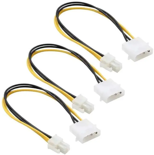 Main image of 3-Pack LP4 Molex Male to ATX 4 Pin Male Auxiliary Power Adapter Cable, 9.5 Inch (24cm) Black PC Power Conversion Cable