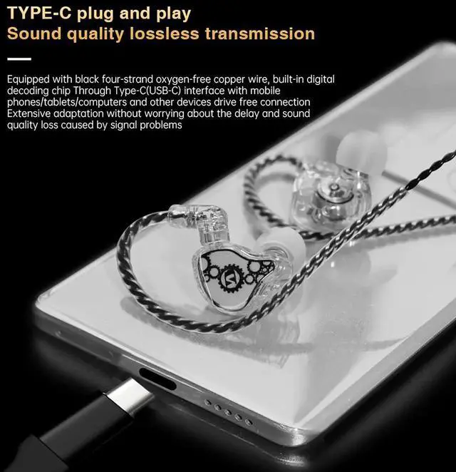 Alt view image 5 of 7 - ND Venus In Ear Monitor Headphones, 10mm Double Magnetic Dynamic Driver IEM Earphones, HiFi Wired Gaming Earbuds, 2 Pin Detachable Cable with Microphone, USB-C Plug, Blue