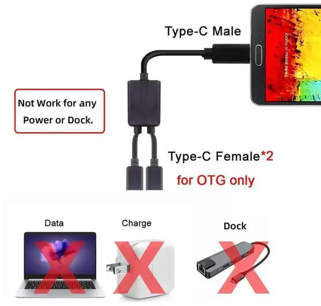 Alt view image 7 of 7 - USB Type-C 1 to 2 Splitter Y Cable, USB 2.0 USB-C Male to Dual USB-C Female Hub Extension Cord, 480Mbps Data Transfer for Laptop, Mouse, Flash Drive, 30CM