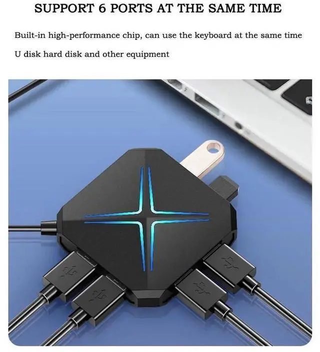 Alt view image 6 of 7 - USB 2.0 Multi-Function Hub, 1-to-6 USB Splitter Expander with Card Reader & 3.5mm Audio Jack, Supports Microphone and Audio Output