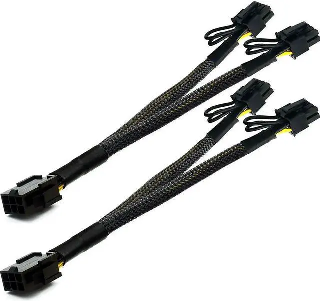 Main image of PCIe 6 Pin to Dual PCIe 8 Pin (6+2) Graphics Card Power Y-Splitter Cable, 9 Inch GPU VGA PCI Express Extension Sleeved Power Cord for Mining Video Card, 2 Pack