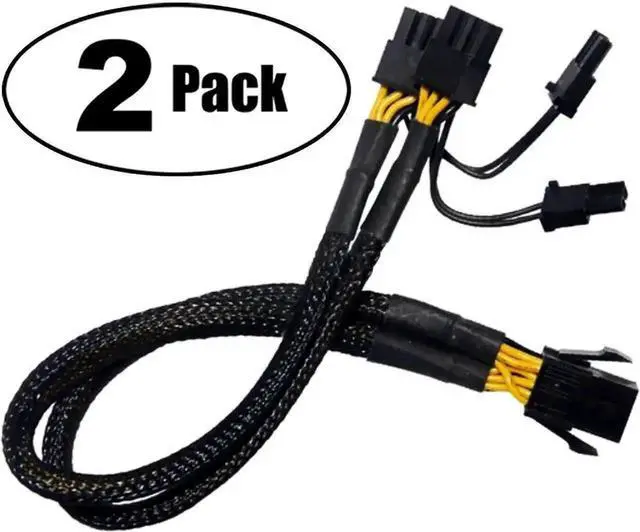 Alt view image 4 of 4 - PCIe 6 Pin to Dual PCIe 8 Pin (6+2) Graphics Card Power Y-Splitter Cable, 9 Inch GPU VGA PCI Express Extension Sleeved Power Cord for Mining Video Card, 2 Pack