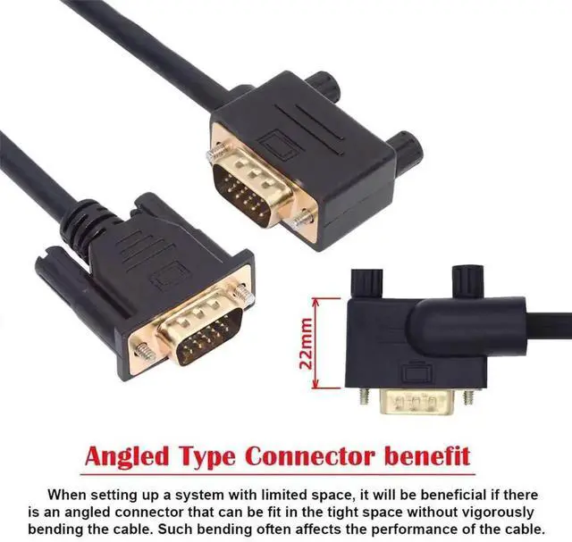 Alt view image 6 of 7 - 1m 90 Degree VGA RGB Cable, Right Angled Male to Straight Male Extension Cord, 3COAX+6C Wiring, VGA Video Cable for Computer Monitor Projector