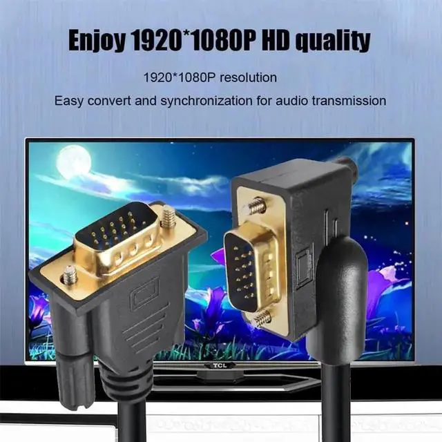 Alt view image 4 of 7 - 1m 90 Degree VGA RGB Cable Right Angle Male to Straight Male Extension Cord, Premium 3COAX+6C Shielded Wiring, High Resolution VGA Video Cable for PC, Computer, Monitor, Projector, Desktop