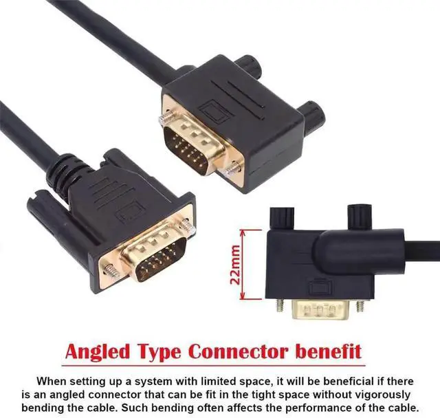 Alt view image 2 of 7 - 1m 90 Degree VGA RGB Cable Right Angle Male to Straight Male Extension Cord, Premium 3COAX+6C Shielded Wiring, High Resolution VGA Video Cable for PC, Computer, Monitor, Projector, Desktop