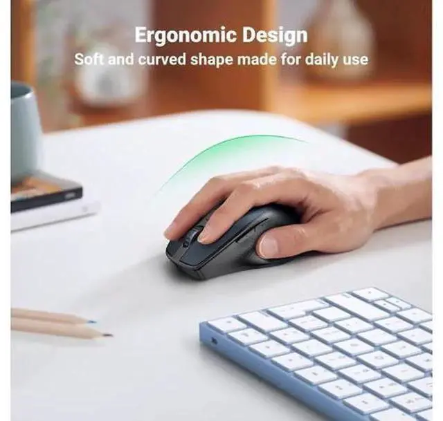 Alt view image 2 of 7 - Blue Ergonomic Wireless Mouse, Bluetooth 5.0 & 2.4G Cordless Mouse with USB Receiver, 5 Buttons Silent Computer Mouse, Adjustable 1000/1600/2000/4000 DPI, Compatible with Laptop, MacBook, PC, Desktop,