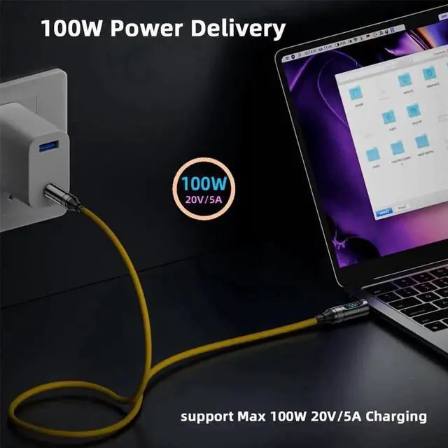 Alt view image 3 of 6 - 20cm USB-C to USB-C Cable with Smart LED Power Display, 100W PD Fast Charging, 20Gbps Data Transfer, 8K Video Output Type-C Male to Male Cord for Laptop, External SSD, Smartphone