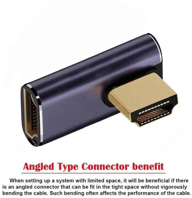 Alt view image 4 of 7 - 8K HDMI 2.1 Right Angle Adapter, Vertical 90 Degree HDMI Male to Female Low Profile UHD Extension Connector, Supports 8K@60Hz for HDTV, Monitor, Projector