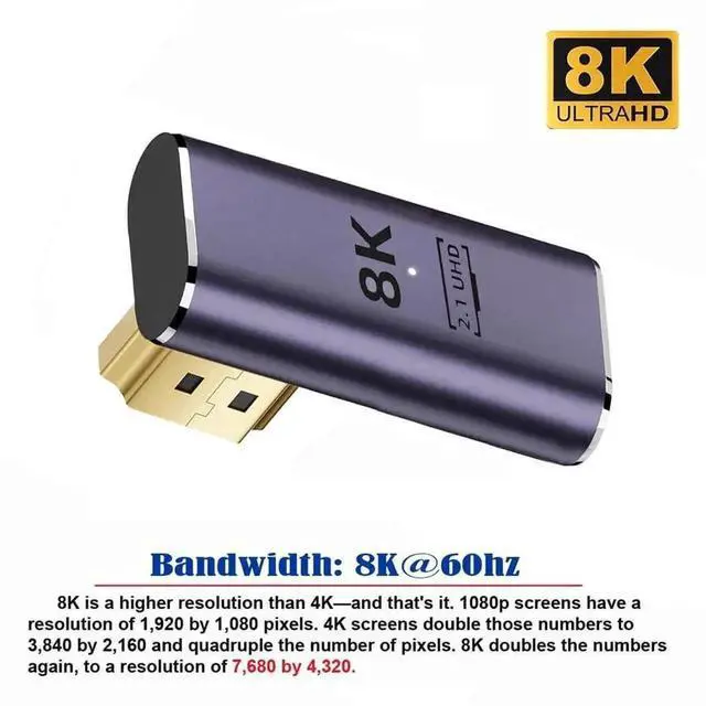 Alt view image 5 of 7 - 8K HDMI 2.1 Right Angle Adapter, Vertical 90 Degree HDMI Male to Female Low Profile UHD Extension Connector, Supports 8K@60Hz for HDTV, Monitor, Projector