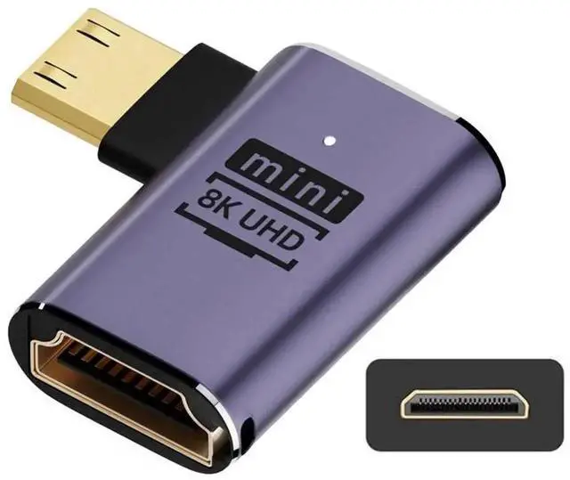 Main image of 8K Right Angled Mini HDMI Male to HDMI 2.1 Female Adapter, UHD Gold-Plated Extension Converter, Supports 8K@60Hz for HDTV, Camera, Monitor