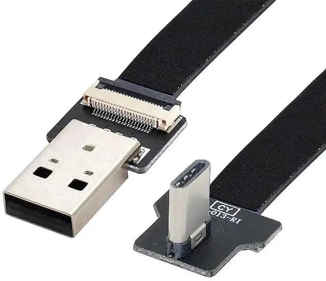 Main image of 0.5M Right Angled USB 2.0 Type-A Male to USB-C Male Flat Slim FPC Cable, High Flex Flat Ribbon Data Cable for FPV Drone, External Disk, Smartphone