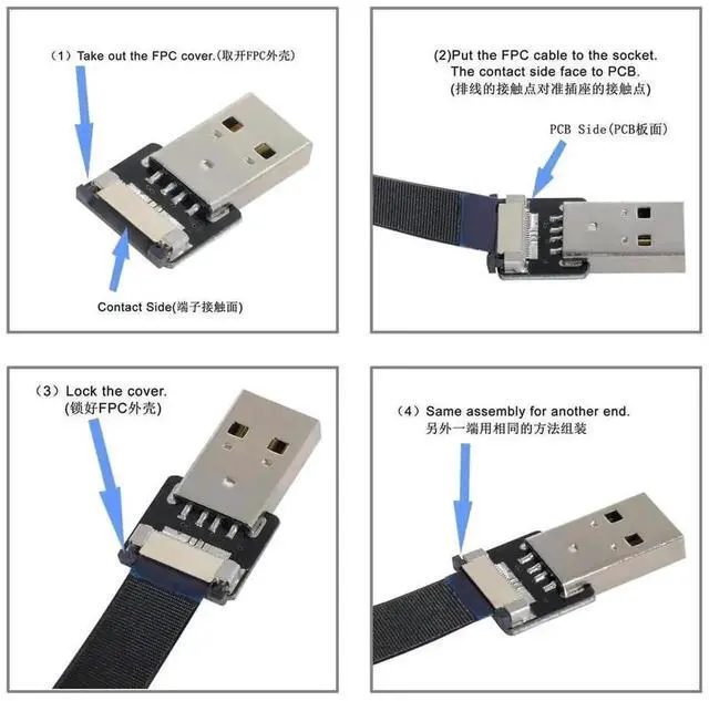 Alt view image 4 of 7 - 0.5M Right Angled USB 2.0 Type-A Male to USB-C Male Flat Slim FPC Cable, High Flex Flat Ribbon Data Cable for FPV Drone, External Disk, Smartphone
