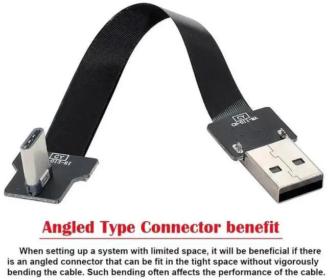 Alt view image 6 of 7 - 0.5M Right Angled USB 2.0 Type-A Male to USB-C Male Flat Slim FPC Cable, High Flex Flat Ribbon Data Cable for FPV Drone, External Disk, Smartphone
