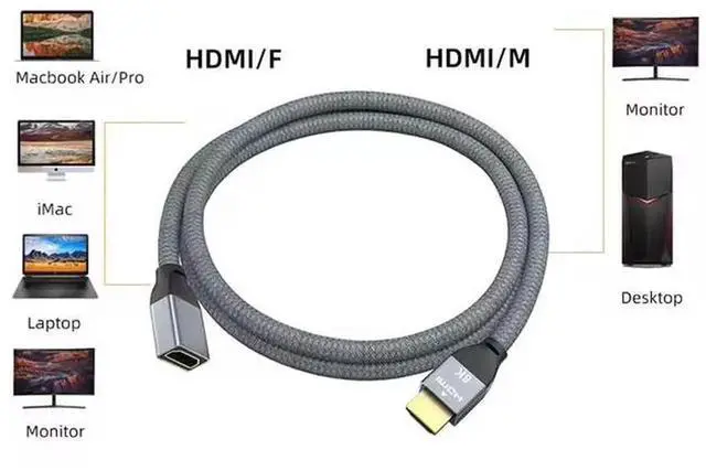 Main image of 1m Ultra High Speed HDMI 2.1 Braided Cable, 48Gbps Bandwidth, Supports 8K@60Hz, 4K@120Hz, Gold-Plated Connectors, HDMI Cord for Gaming PC, Home Theater, Monitor