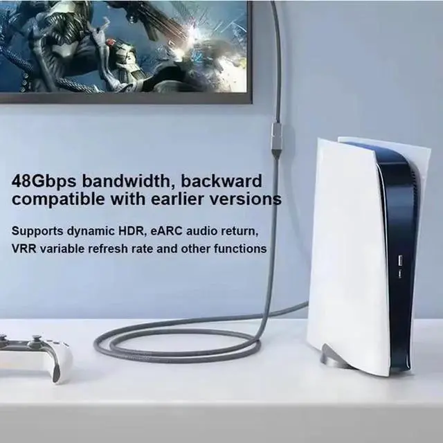 Alt view image 3 of 6 - 1m Ultra High Speed HDMI 2.1 Braided Cable, 48Gbps Bandwidth, Supports 8K@60Hz, 4K@120Hz, Gold-Plated Connectors, HDMI Cord for Gaming PC, Home Theater, Monitor