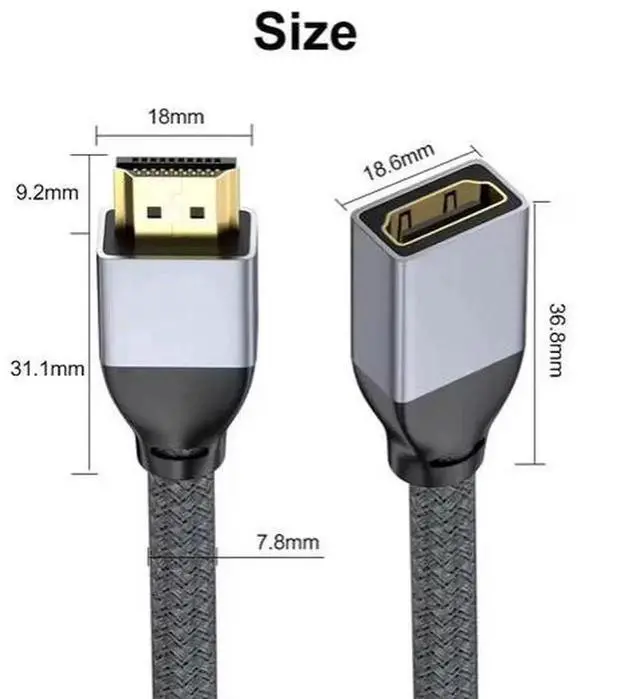 Alt view image 6 of 6 - 1m Ultra High Speed HDMI 2.1 Braided Cable, 48Gbps Bandwidth, Supports 8K@60Hz, 4K@120Hz, Gold-Plated Connectors, HDMI Cord for Gaming PC, Home Theater, Monitor