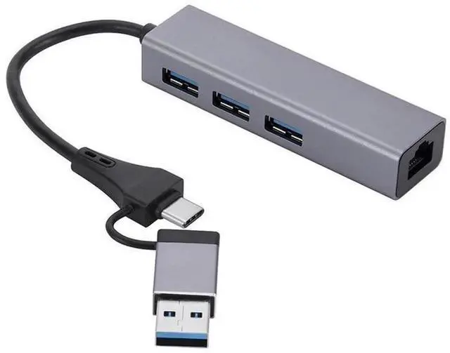 Main image of Type-C to Gigabit Ethernet Adapter with 3-Port USB 3.0 Hub, USB-C / USB-A to RJ45 LAN Network Port Splitter, USB 3.0 Data Hub for Laptop, Desktop PC