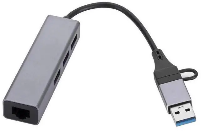 Alt view image 5 of 6 - Type-C to Gigabit Ethernet Adapter with 3-Port USB 3.0 Hub, USB-C / USB-A to RJ45 LAN Network Port Splitter, USB 3.0 Data Hub for Laptop, Desktop PC