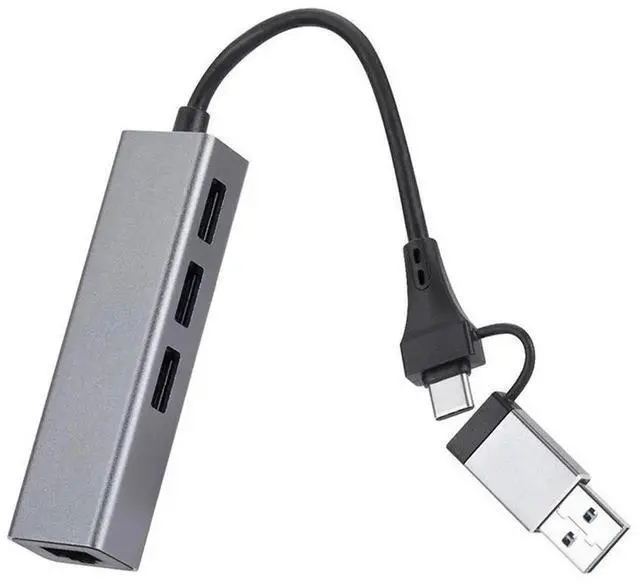 Alt view image 6 of 6 - Type-C to Gigabit Ethernet Adapter with 3-Port USB 3.0 Hub, USB-C / USB-A to RJ45 LAN Network Port Splitter, USB 3.0 Data Hub for Laptop, Desktop PC
