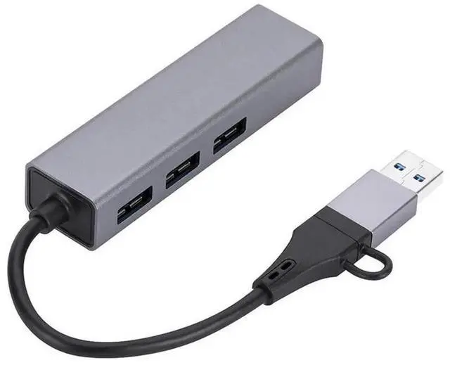 Alt view image 2 of 6 - Type-C to Gigabit Ethernet Adapter with 3-Port USB 3.0 Hub, USB-C / USB-A to RJ45 LAN Network Port Splitter, USB 3.0 Data Hub for Laptop, Desktop PC