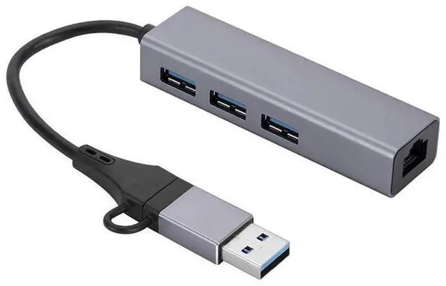 Alt view image 3 of 6 - Type-C to Gigabit Ethernet Adapter with 3-Port USB 3.0 Hub, USB-C / USB-A to RJ45 LAN Network Port Splitter, USB 3.0 Data Hub for Laptop, Desktop PC