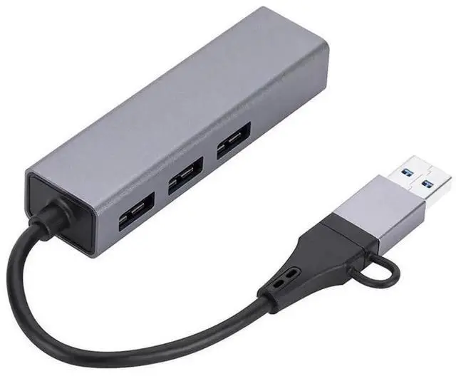 Alt view image 4 of 6 - Type-C to Gigabit Ethernet Adapter with 3-Port USB 3.0 Hub, USB-C / USB-A to RJ45 LAN Network Port Splitter, USB 3.0 Data Hub for Laptop, Desktop PC