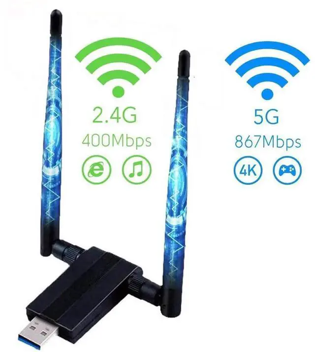 Main image of 1200Mbps USB 3.0 Wireless WiFi Adapter, Dual Band 2.4G/5G WiFi Dongle with 5dBi Antenna, 802.11AC Network Receiver for Desktop PC Laptop, Supports Windows XP/Vista/7/8/10