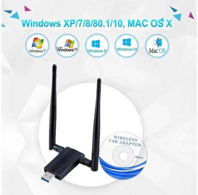 Alt view image 2 of 7 - 1200Mbps USB 3.0 Wireless WiFi Adapter, Dual Band 2.4G/5G WiFi Dongle with 5dBi Antenna, 802.11AC Network Receiver for Desktop PC Laptop, Supports Windows XP/Vista/7/8/10