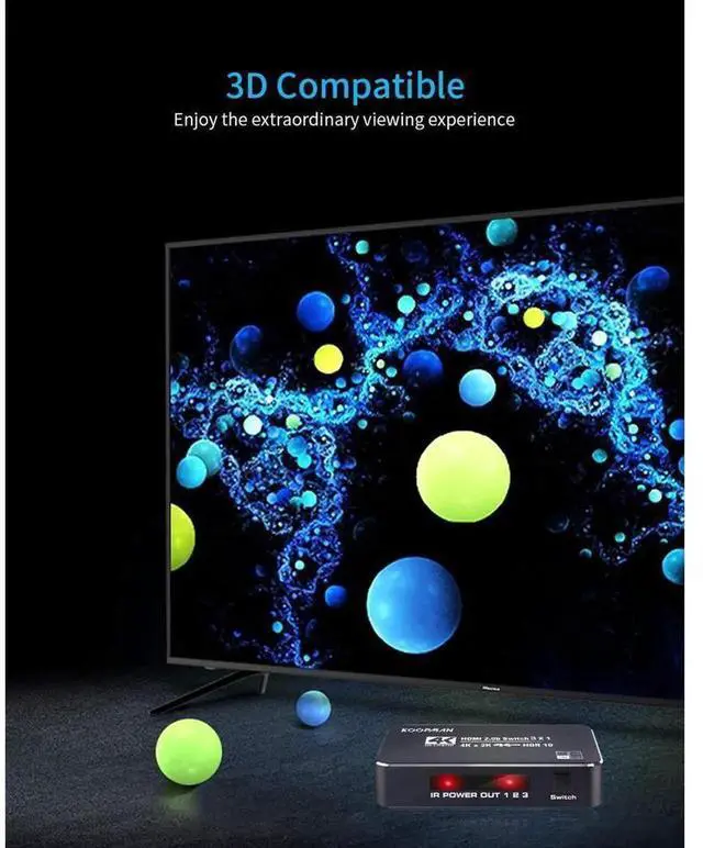 Alt view image 5 of 7 - 3-Port 4K HDR HDMI 2.0 Switcher with IR Remote Control, 3 in 1 Out HDMI Signal Selector, Supports 4K@60Hz, 18.5Gbps Bandwidth, HDR10, Dolby Vision, HDCP 2.2 & 3D for Game Consoles, HDTV, Projector