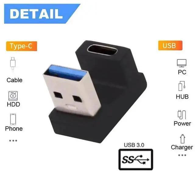 Alt view image 3 of 7 - Opposite U-Shape Back Angled USB 3.0 Adapter, USB-C Female to USB Type-A Male Converter, U Bend Right Angle Connector for Laptop and Desktop PC