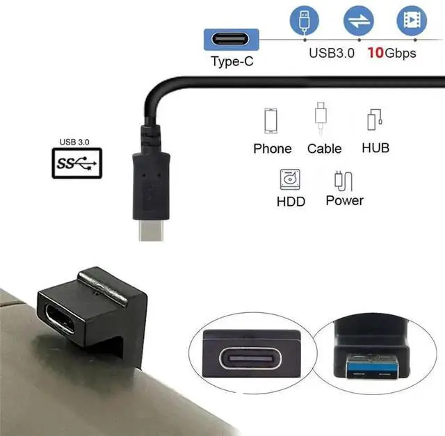 Alt view image 2 of 7 - Opposite U-Shape Back Angled USB 3.0 Adapter, USB-C Female to USB Type-A Male Converter, U Bend Right Angle Connector for Laptop and Desktop PC