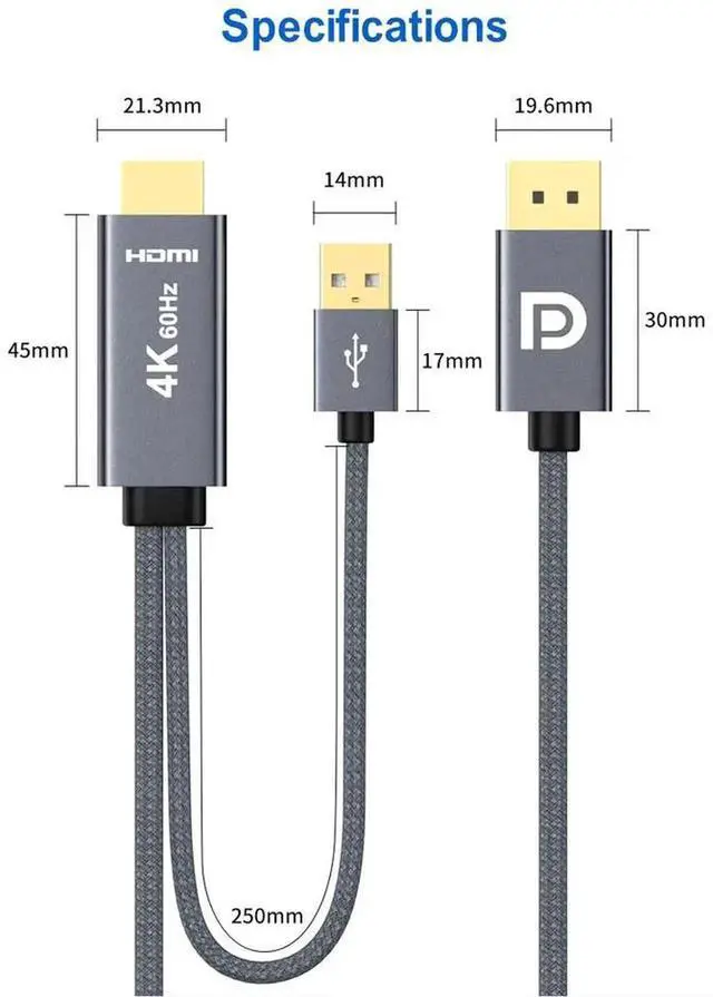 Alt view image 3 of 7 - 2-in-1 HDMI to USB-C Adapter Cable, Available in 1M/2M Length, Supports 4K@60Hz HDR, USB 2.0 Power Supply, Gold-Plated Contacts, Aluminum Housing, HDMI Source to Type-C Display for Laptop, Monitor, PS