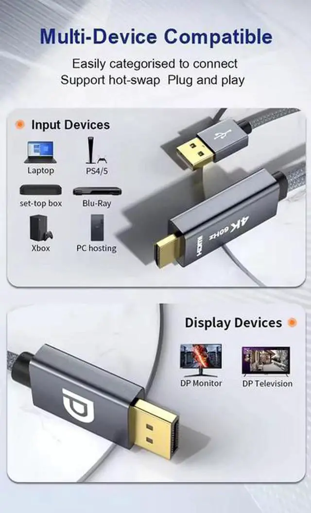 Alt view image 5 of 7 - 2-in-1 HDMI to USB-C Adapter Cable, Available in 1M/2M Length, Supports 4K@60Hz HDR, USB 2.0 Power Supply, Gold-Plated Contacts, Aluminum Housing, HDMI Source to Type-C Display for Laptop, Monitor, PS