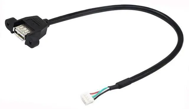 Main image of Panel Mount USB 2.0 A Cable, USB A Female Panel Mount to 4 Pin Female Dupont Motherboard USB Header Cable, 30cm/12 Inch Internal USB Extension Wire