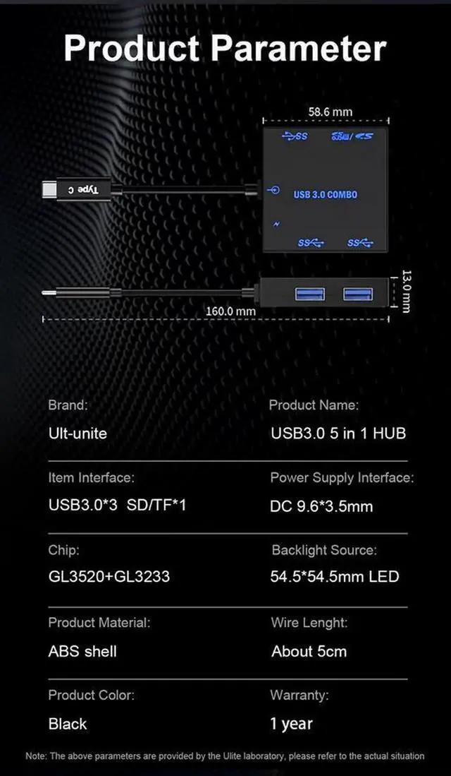 Alt view image 2 of 7 - Portable 5-in-1 USB 3.0 Hub with LED Indicator Light, 5Gbps USB Data Hub, SD TF Card Reader, USB-C Powered Multiport Adapter for Laptop PC Desktop